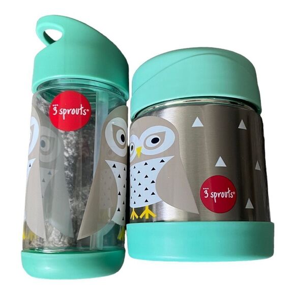 3 sprouts Owl Water bottle and stainless steel food jar set - Picture 2 of 5
